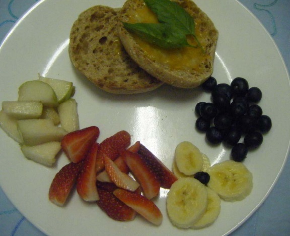 Canadian Whole Grain Muffin with Cheese and Fruits Breakfast