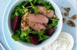 Pepper Lamb Salad With Basil Yoghurt And Walnut Dressing Recipe recipe