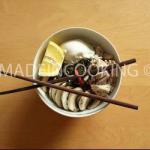 British Soup of Soba to Chicken and Mushrooms Dessert