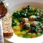 American Soup of Spinach and Meatballs Appetizer