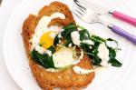 American Eggs In Bread With Wilted Spinach And Hollandaise Recipe Dinner