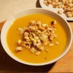 American Pumpkin Soup with Garlic and Croutons Appetizer