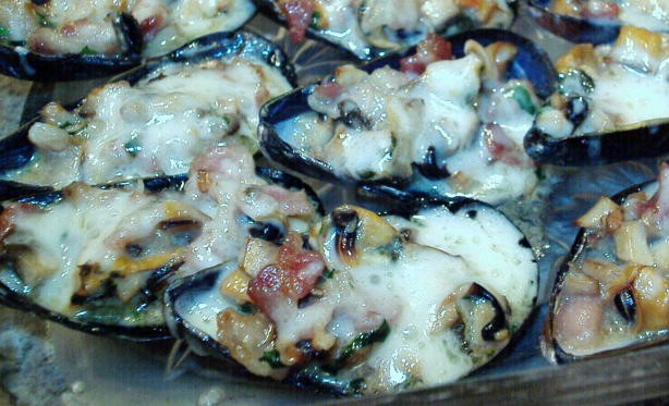 Australian Baked Mussels With Mushrooms and Bacon Dinner