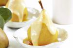 British Saffron Poached Pears With White Chocolate Cream Recipe Dessert