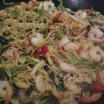 Chinese Wok of Sauteed Shrimp with Vegetables and Chinese Pasta Appetizer