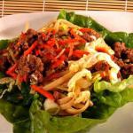 American Thai-style Pork with Pasta on Lettuce Dinner