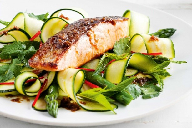 American Crispy Salmon With Zucchini Salad Recipe Appetizer