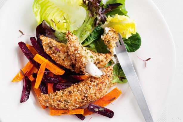 American Quinoa Crumbed Fish With Vegie Chips Recipe Dinner