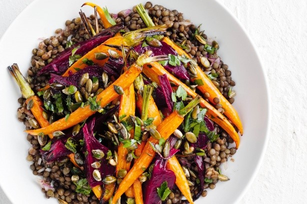 French Lentil Roast Beetroot And Baby Carrot Salad Recipe Appetizer