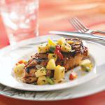 British Spicy Chicken Breasts with Pepper Peach Relish for BBQ Grill