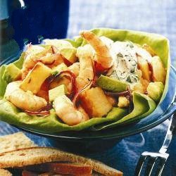 American Potato Avocado Salad with Shrimp Appetizer