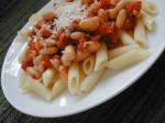 American Pasta and White Beans in Light Tomato Sauce Dinner