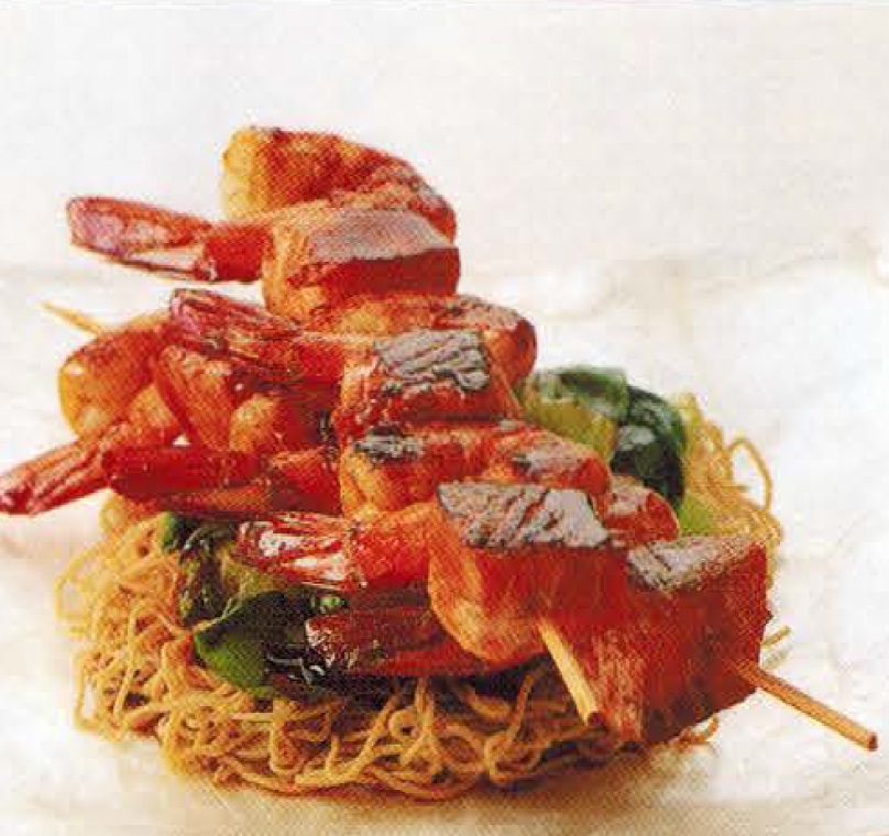 Chinese SALMON AND PRAWN KEBABS WITH CHINESE SPICES BBQ Grill