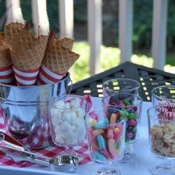 American Ice Cream with Chocolate Nuts and Candies Dessert