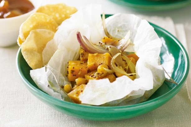 Indian Indian Spiced Pumpkin And Chickpeas In Paper Recipe Appetizer