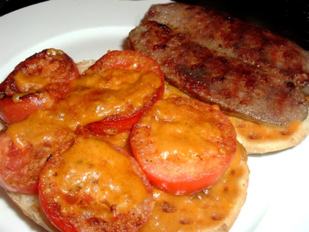 French Tomatoes With Cheese Sauce over Toast Appetizer