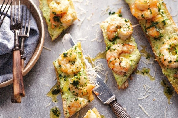 American Garlic Prawn Pizza Bread Recipe Appetizer