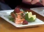 British Wild Salmon with Panseared Apricots and Summer Berries in a Baby Arugula Salad Dessert