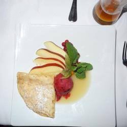 American Crepes with Raspberry Sorbet Dessert