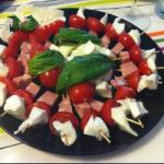 Canadian Skewers of Caprese and Mortadella Appetizer