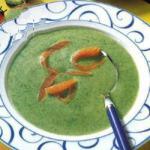 American Watercress Soup with Salmon Strips Appetizer