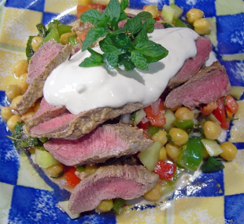 American Mediterranean Lamb on Chickpea and Tomato Salad Dinner