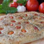 American Focaccia with Herbs and Tomatoes Appetizer