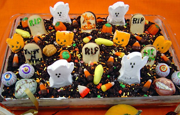 American Spooktacular Halloween Graveyard Cake Dessert