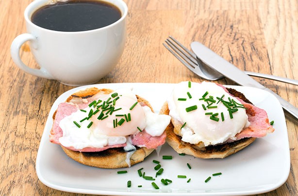 American Poached Egg and Bacon Breakfast