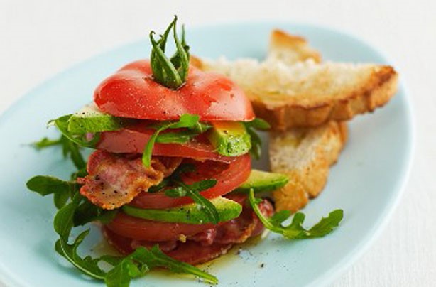 American Tomato Bacon and Avocado Tower Breakfast