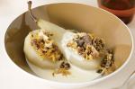 American Poached Pears With Chocolate Crumble Topping Recipe Breakfast