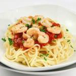 American Spaghetti with Shrimps and Tomato Sauce Appetizer