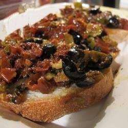 Greek Bruschetta with Olives and Dried Tomatoes Appetizer