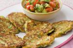 American Courgette Fritters with Tomato and Avocado Salad Appetizer