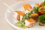 American Salmon Skewers With Almond Salsa Verde Recipe Appetizer