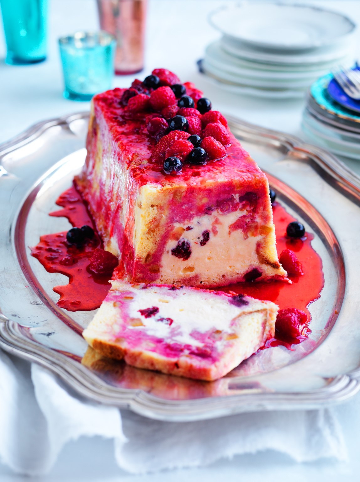 American Summer Pudding with White Chocolate and Cherry Icecream Appetizer