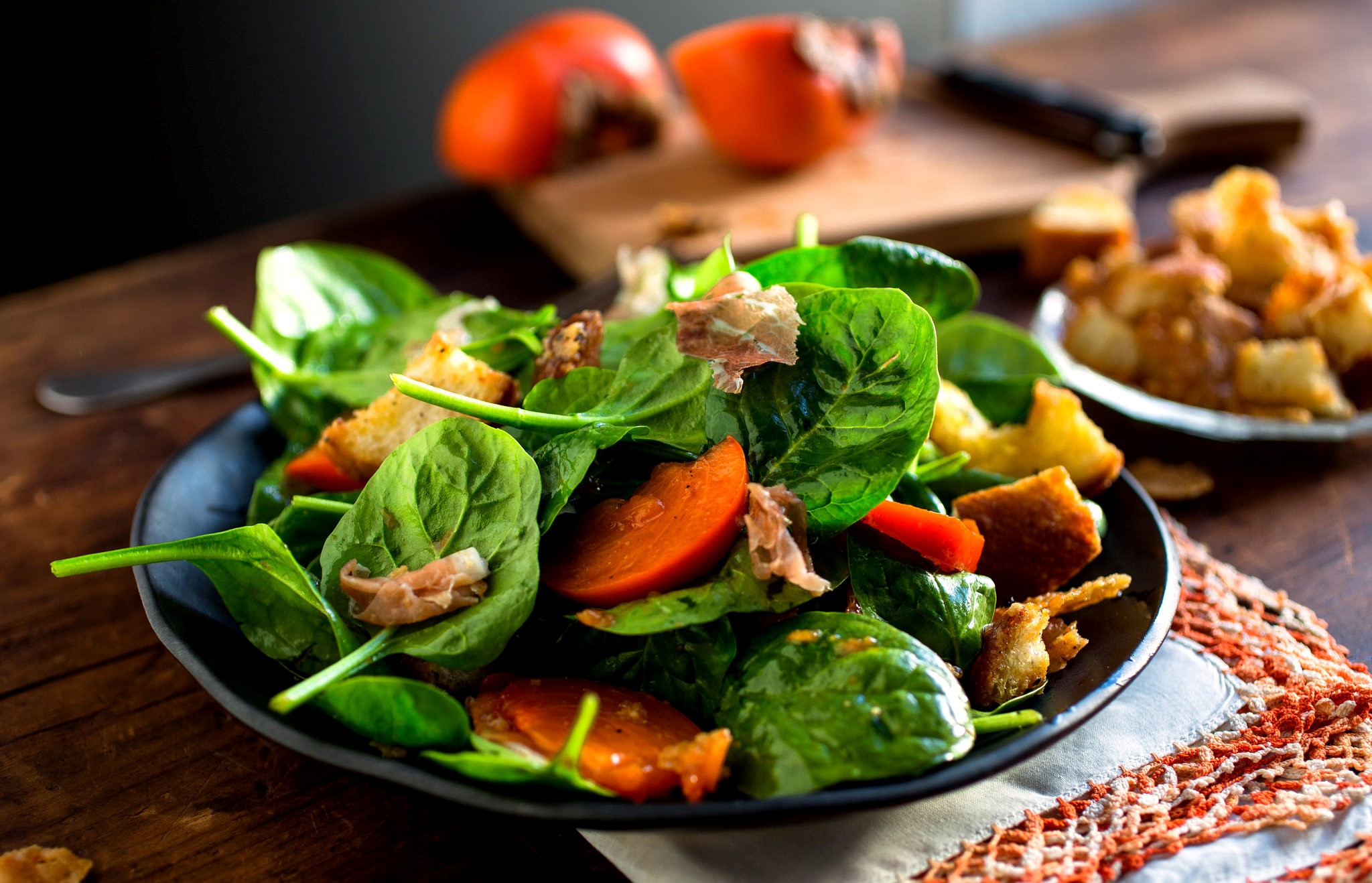 American Spinach Salad with Prosciutto and Persimmon Recipe Appetizer