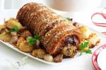 American Roast Pork With Pistachio Stuffing and Hasselback Potatoes Recipe Dinner