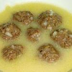 American Youvarlakia greek Soup with Meatballs Appetizer