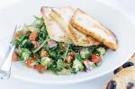 American Panfried Haloumi With Tomato And Basil Salad And Toasted Olive Bread Recipe Appetizer