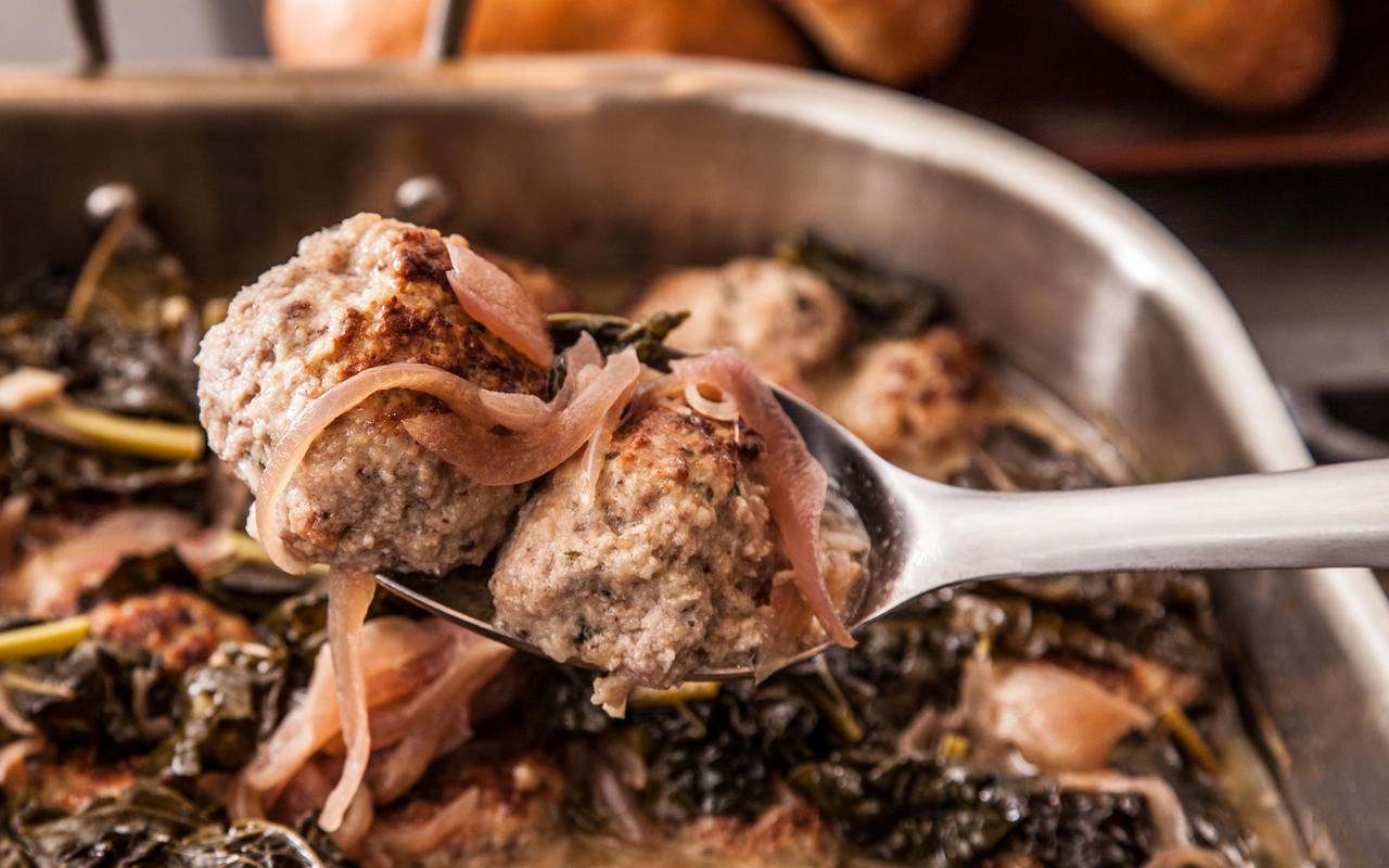 Italian Meatballs Braised with Kale Recipe Appetizer