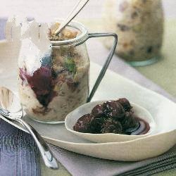 American Pistachiorice Pudding with Cherries and Cherry Compote Appetizer