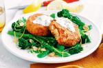 Canadian Salmon Patties With Baby Broccoli Snow Pea And Almond Salad Recipe Appetizer