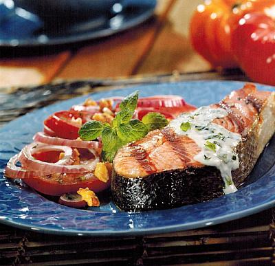 Mediterranean Grilled Salmon With Mint Cilantro Yogurt Appetizer