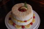 American Lemon Angel Food Cake Filled With Lemon Curd and Fresh Raspberry Dessert