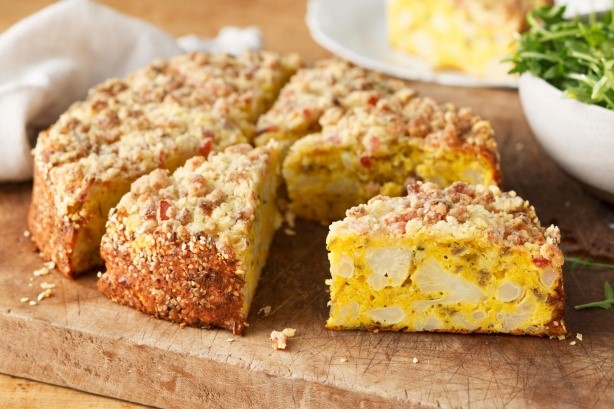 American Cheesy Cauliflower Cake With Bacon Crumble Recipe Appetizer