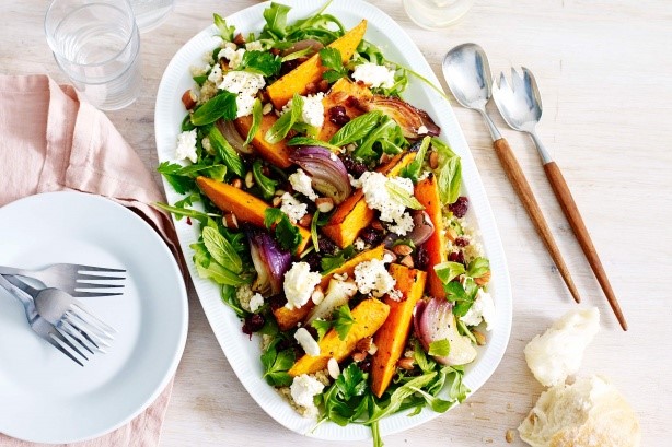 American Roasted Sweet Potato Quinoa And Feta Salad With Orange Dressing Recipe Dessert