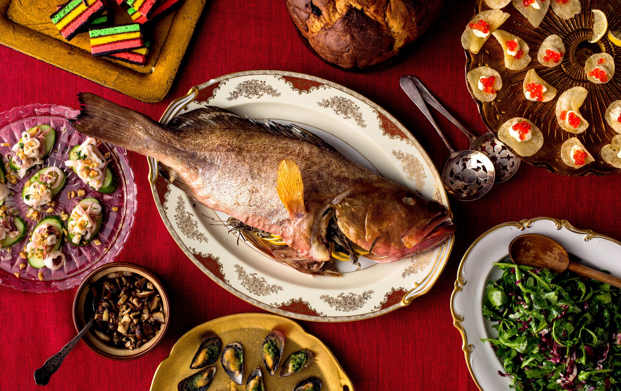 American Whole Roasted Fish With Wild Mushrooms Recipe Appetizer