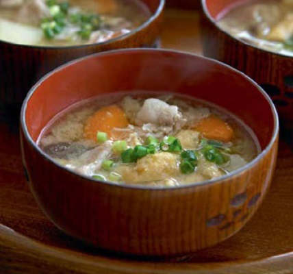 Japanese Pork and Leek Miso Soup Tonjiru Soup