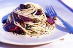 American Thick Spaghetti With Roasted Red Onions And Olives Recipe Appetizer